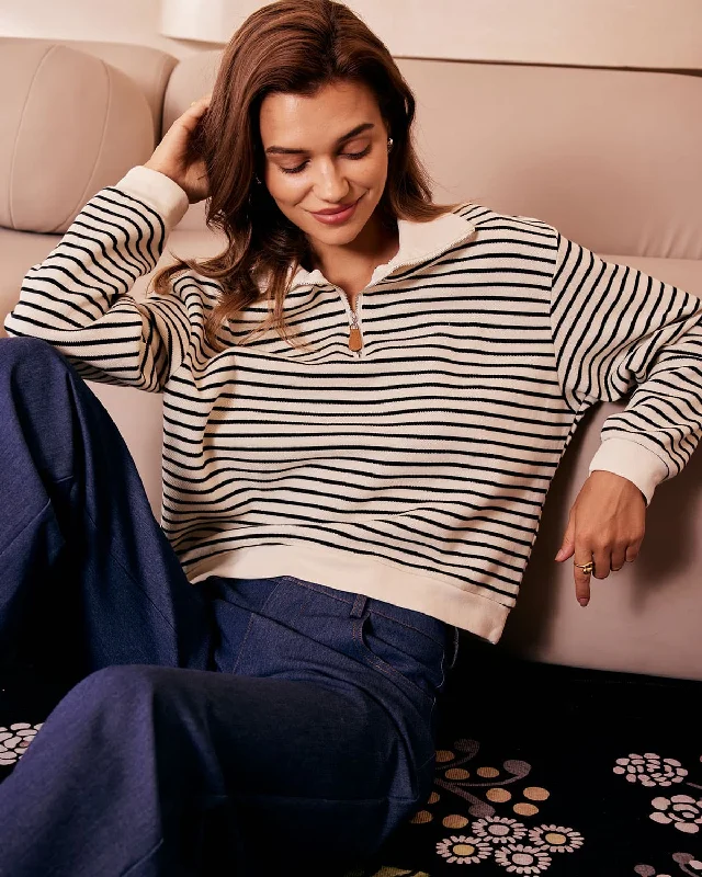 The Apricot Lapel Scalloped Striped Sweatshirt | Apricot