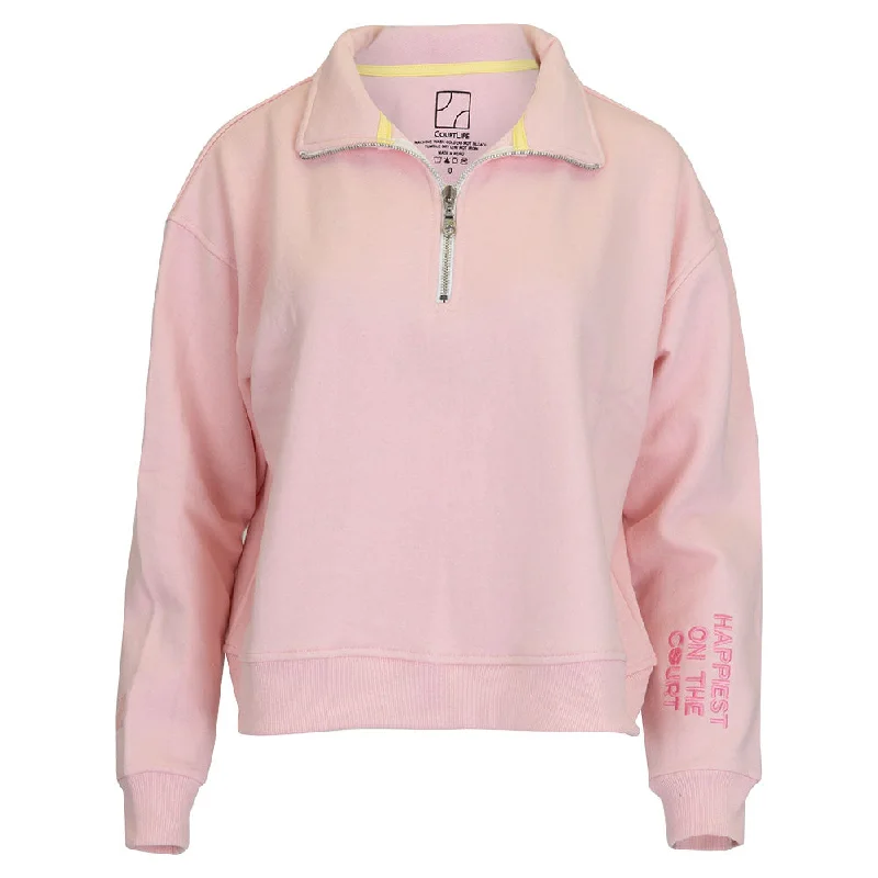 Women`s Happiest On The Court 1/4 Zip Tennis Sweatshirt Pink