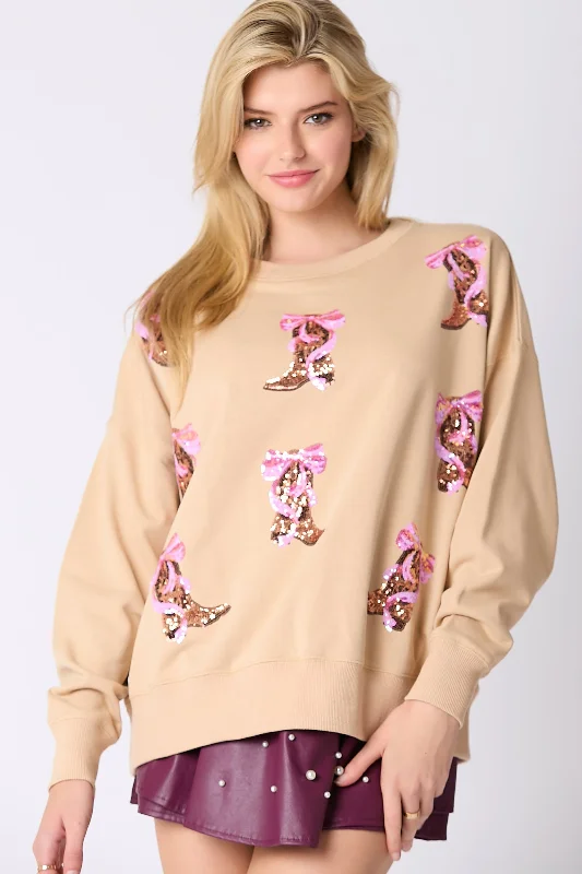 PEACH LOVE BOOTS AND BOWS SWEATSHIRT