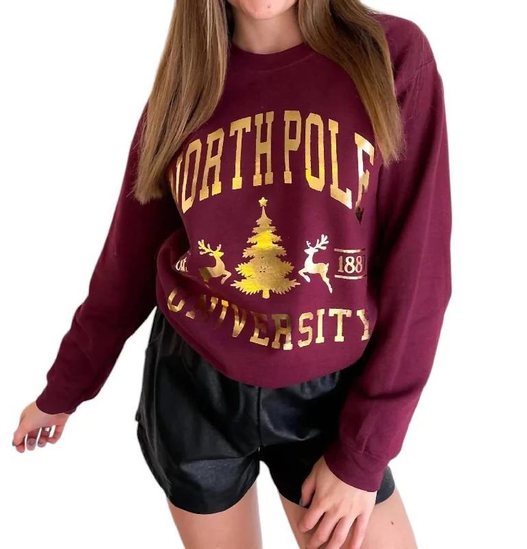 North Pole University Sweatshirt In Crimson