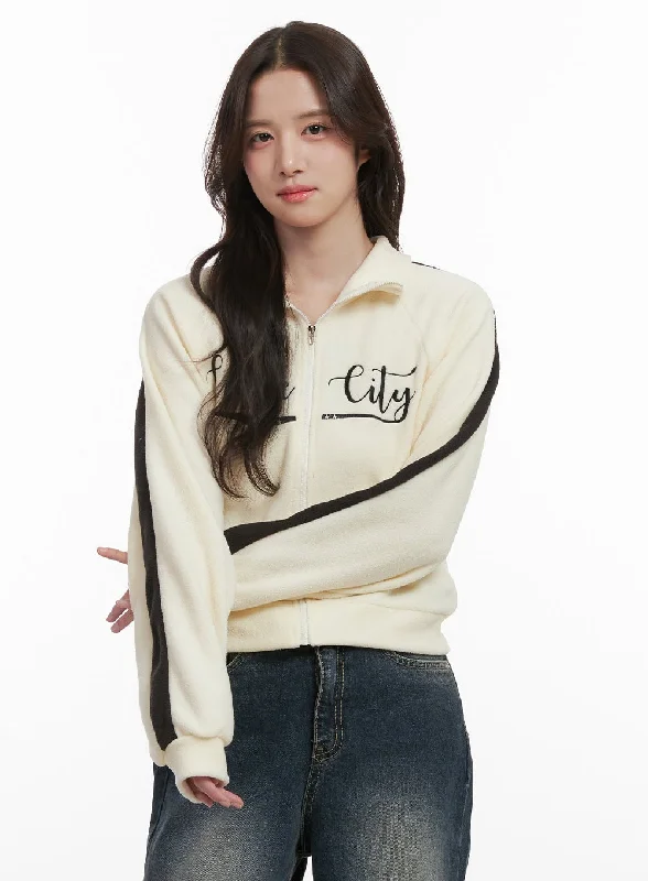 Fleece Lettering Zip Up Sweatshirt ON429