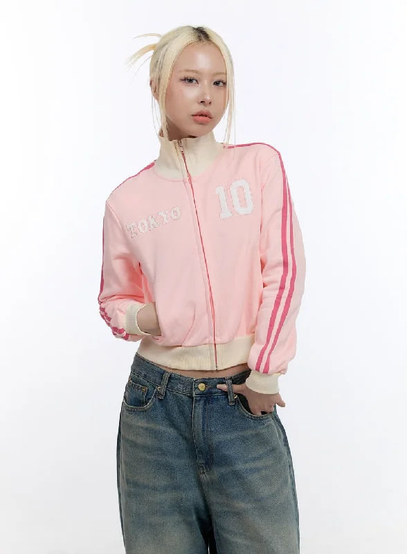 Embroidered High Collar Zip Up Sweatshirt CO422