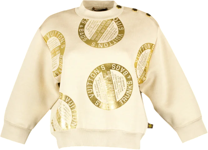 Louis Vuitton Beige / metallic "Trunks & Bags" Embossed Logo Sweatshirt UK XS