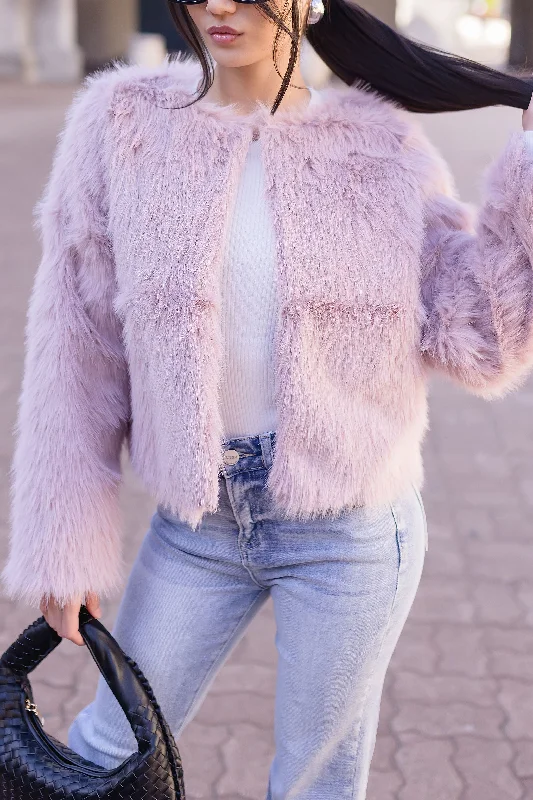 Harper Long Sleeve Faux Fur Jacket Dusty Pink