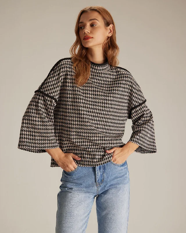 The Black Mock Neck Houndstooth Sweatshirt | Black