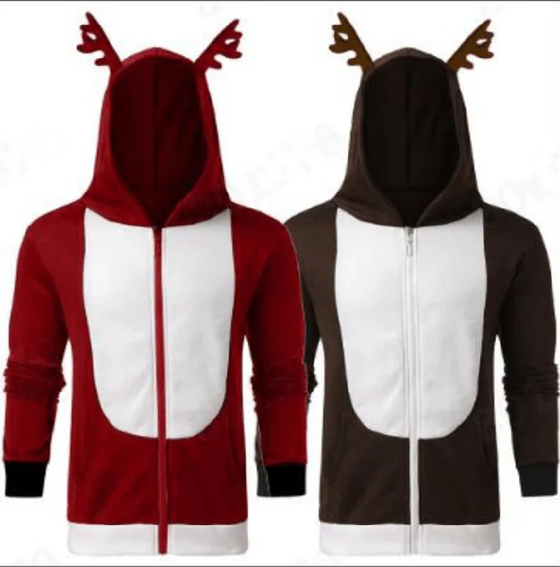 Christmas Antlers Hooded Color Block Sweatshirt