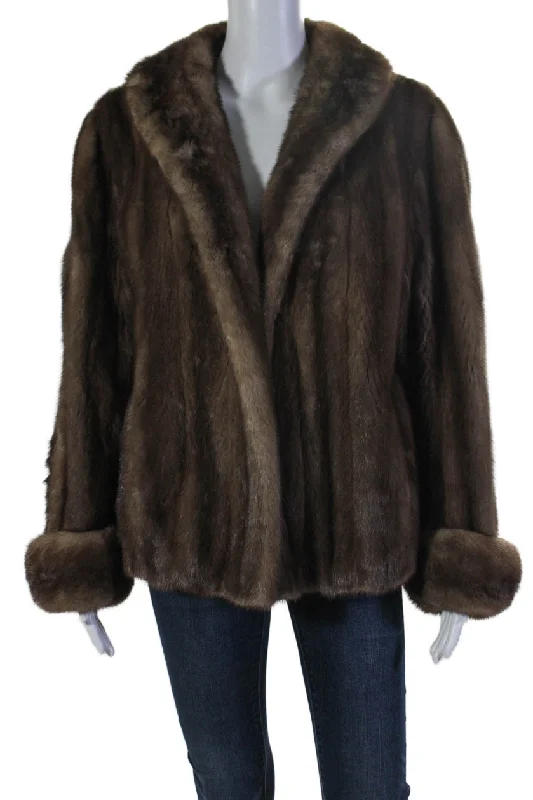 Bergdorf Goodman Womens Mink Fur Long Sleeved Collared Coat Brown