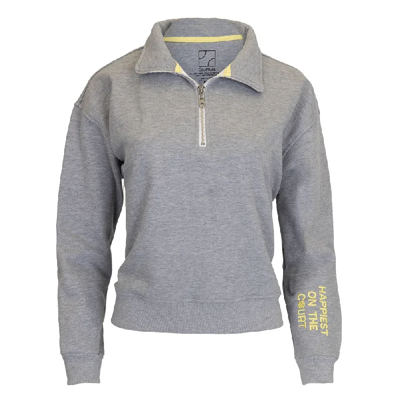 Women`s Happiest On The Court 1/4 Zip Tennis Sweatshirt Grey and Yellow