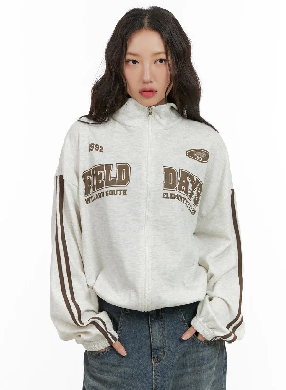 Cozy Lettering Zip-Up Sweatshirt CG423