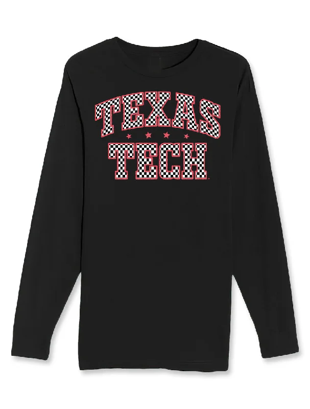 Texas Tech "Checked Out" Team Color Glitter Long Sleeve T-Shirt