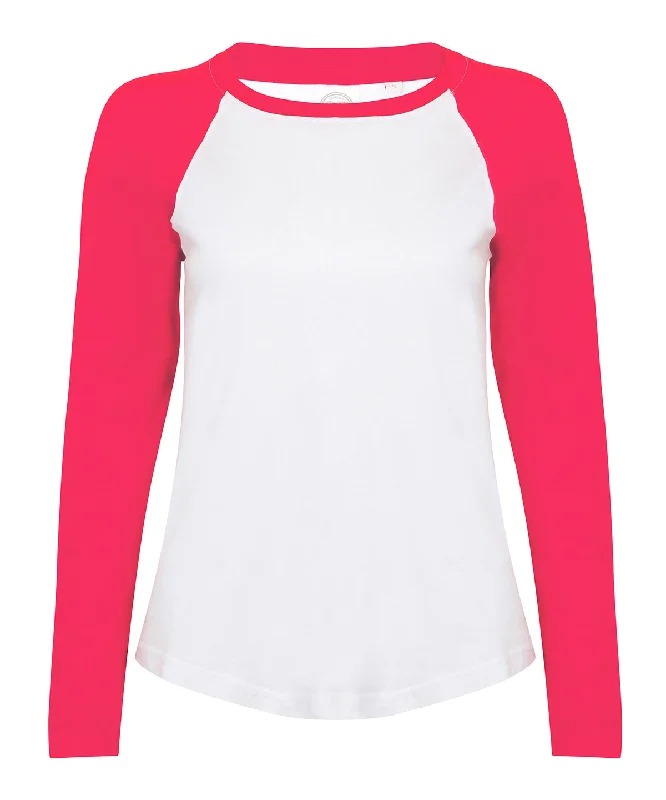 White/Hot Pink - Women's long sleeve baseball t-shirt