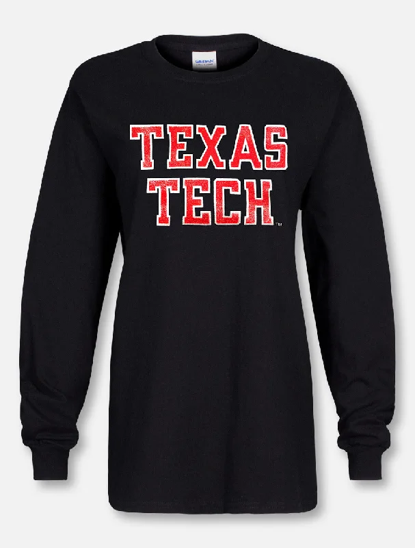 Texas Tech Red Raiders "Rugged Glitter Football Font" Long Sleeve T-Shirt