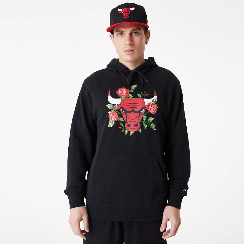 Chicago Bulls Floral Graphic Black Pullover Hoodie