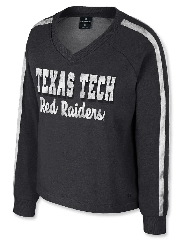 Texas Tech Arena "Treasure" V-Neck Glitter Foil Fleece Long Sleeve Top