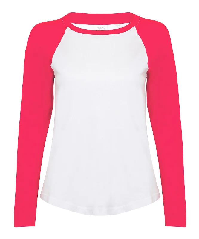 White/Hot Pink - Kids long sleeve baseball T