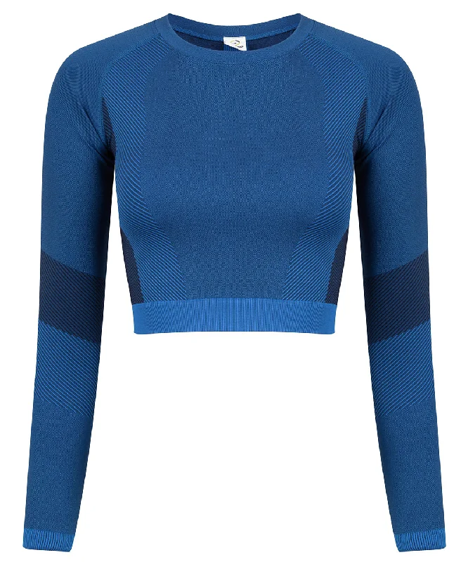 Bright Blue/Navy - Women's seamless panelled long sleeve crop top