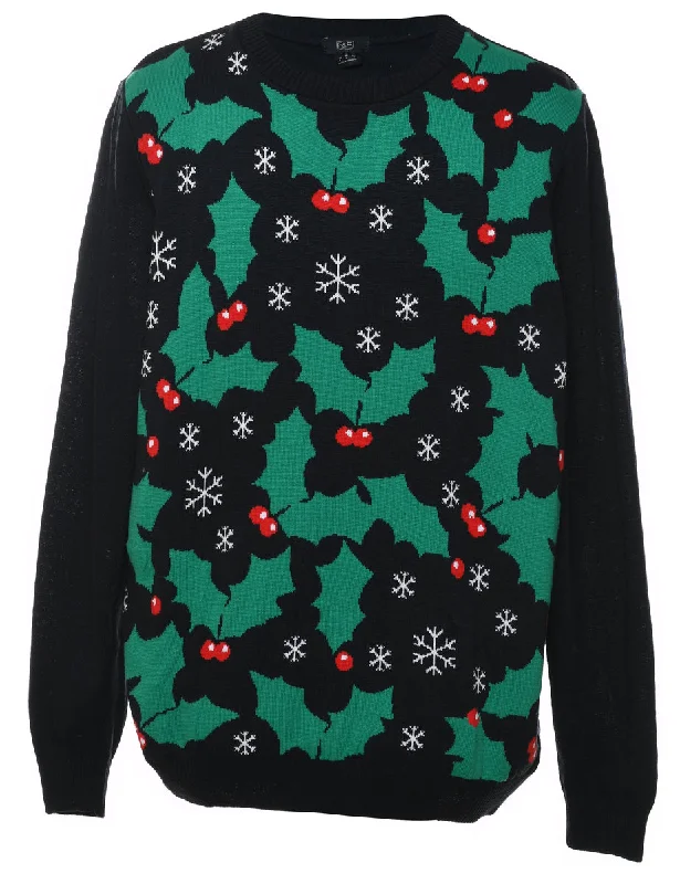 Black Holly Design Christmas Jumper - L