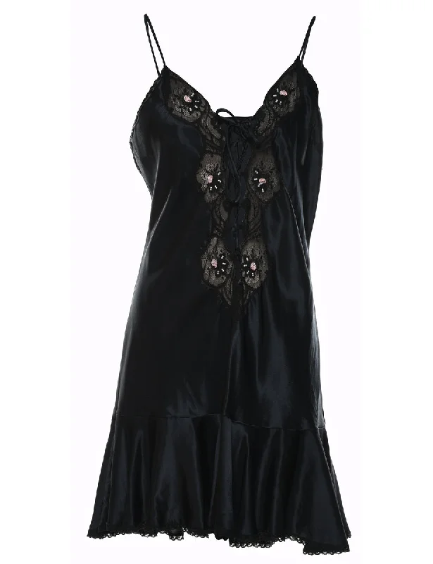 Black Lace Beaded Babydoll - M