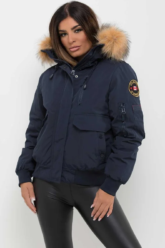 Canada Bomber Jacket With Fur Hood Navy