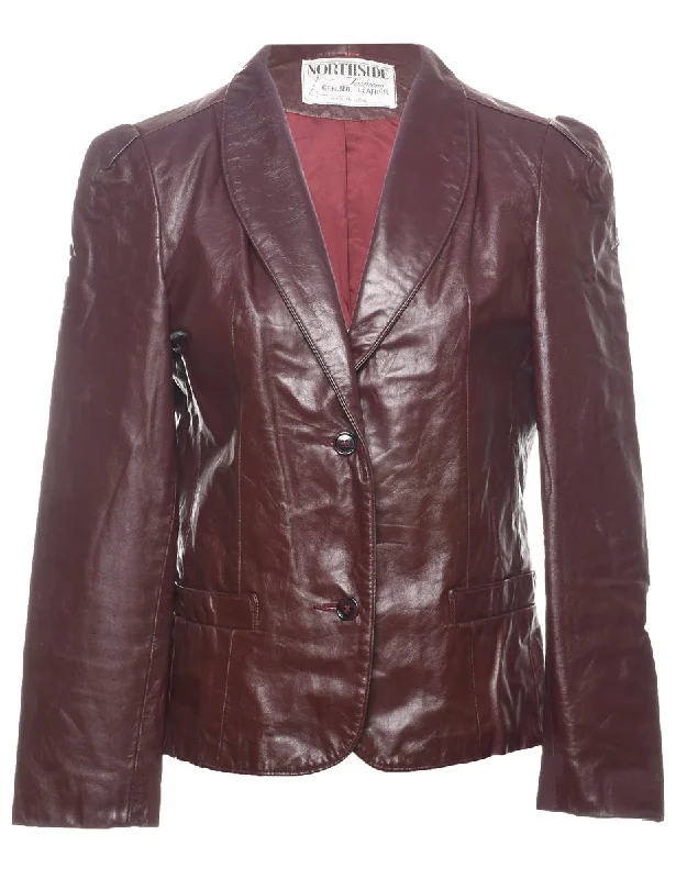 Classic Maroon Leather Jacket - M