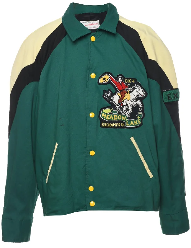 Dark Green & Pale Yellow 1960s Varsity Jacket - L