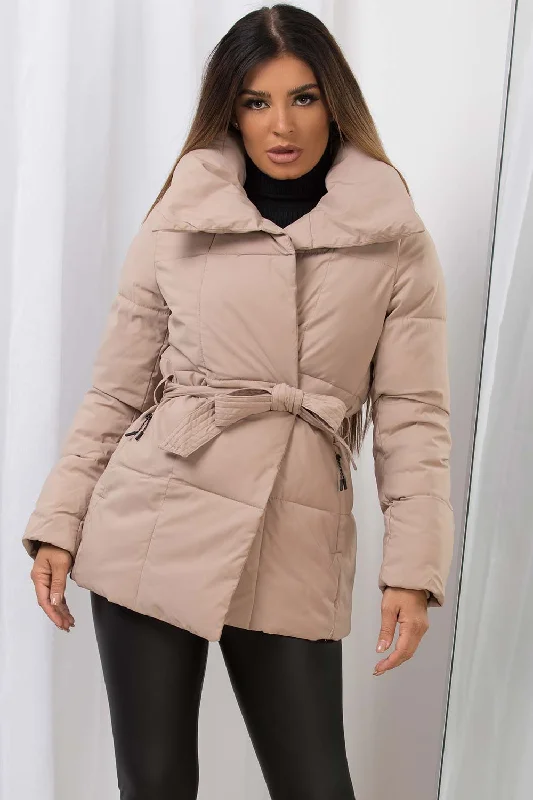 Duvet Padded Jacket With Belt Beige