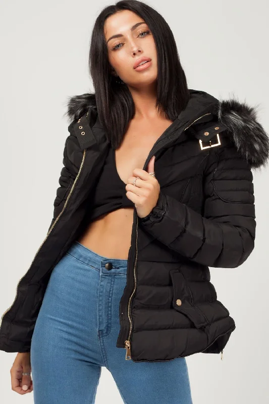 Fur Hooded Quilted Puffer Coat