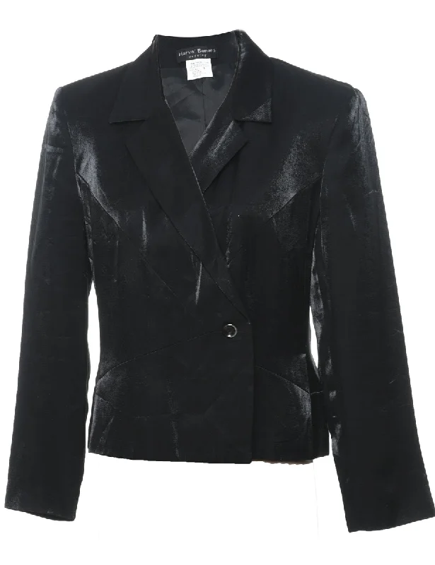 Harvey Benard Black Metallic 1990s Evening Jacket - M