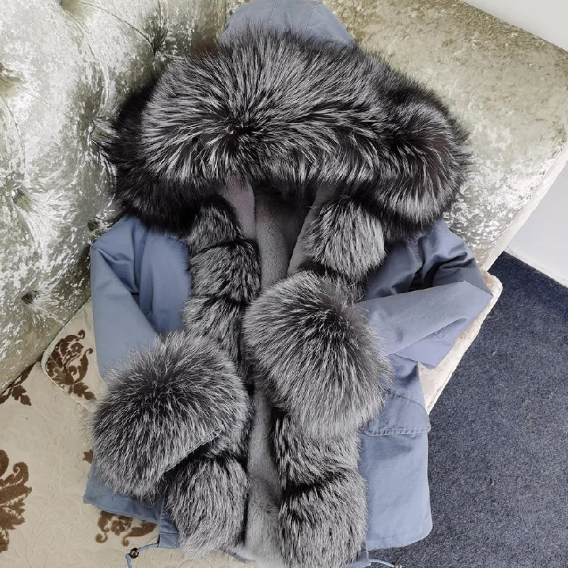 High Street Style Natural Raccoon Fur Hooded Winter Jackets for Women