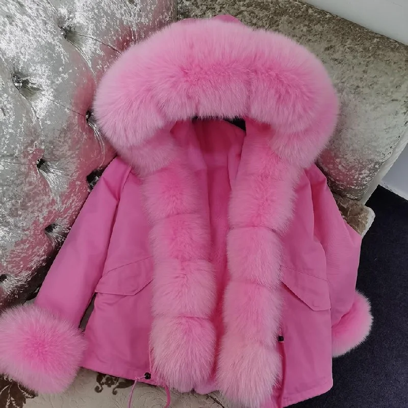 High Street Style Women's Natural Raccoon Fur Hooded Winter Jackets & Coats