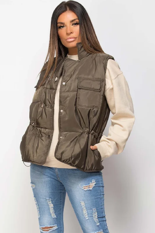 Khaki Gilet With Drawstring Waist