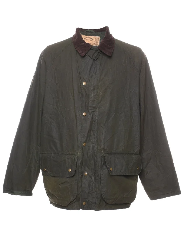 Olive Green Zip-Front Wax Jacket - XL