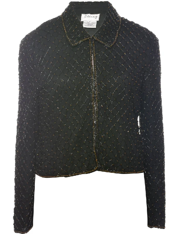 Silk Beaded Evening Jacket - L