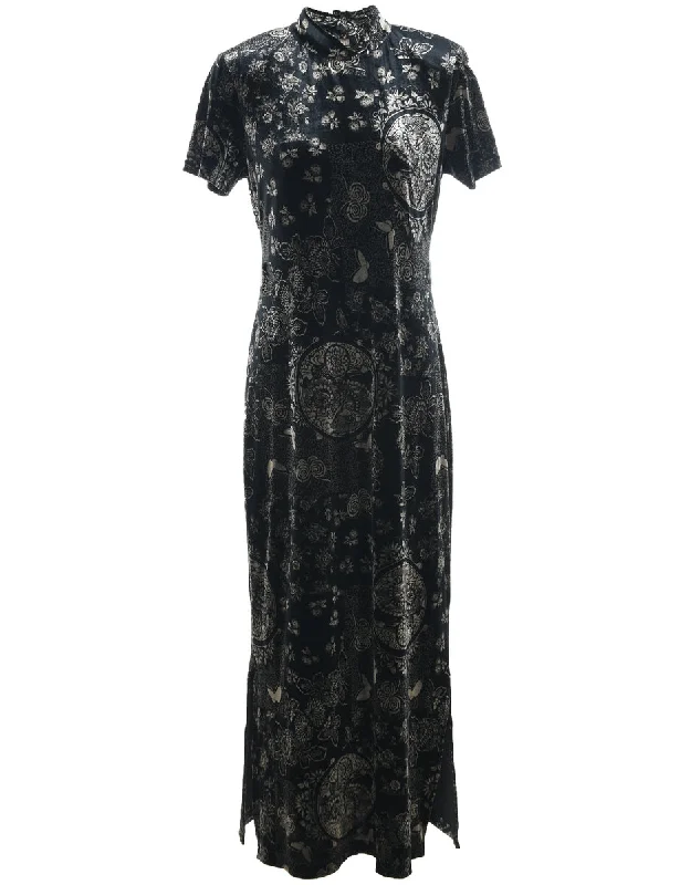 Floral Print Evening Dress - L