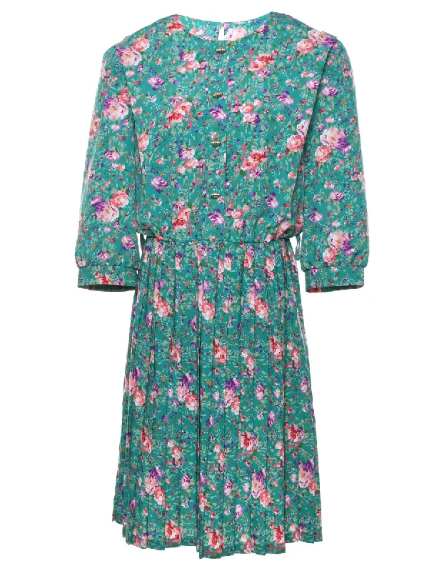 Floral Print Multi-Colour Blouson Dress - L