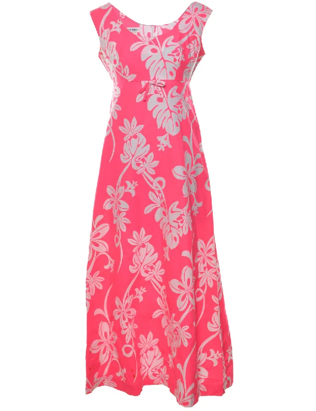 Floral Print Pink & White Square Neck Dress - M