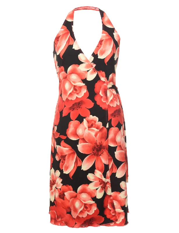 Floral Print Red Dress - S