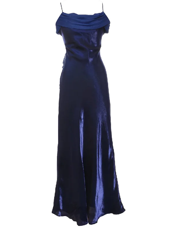 Navy Shiny Strappy Maxi Evening Dress - S