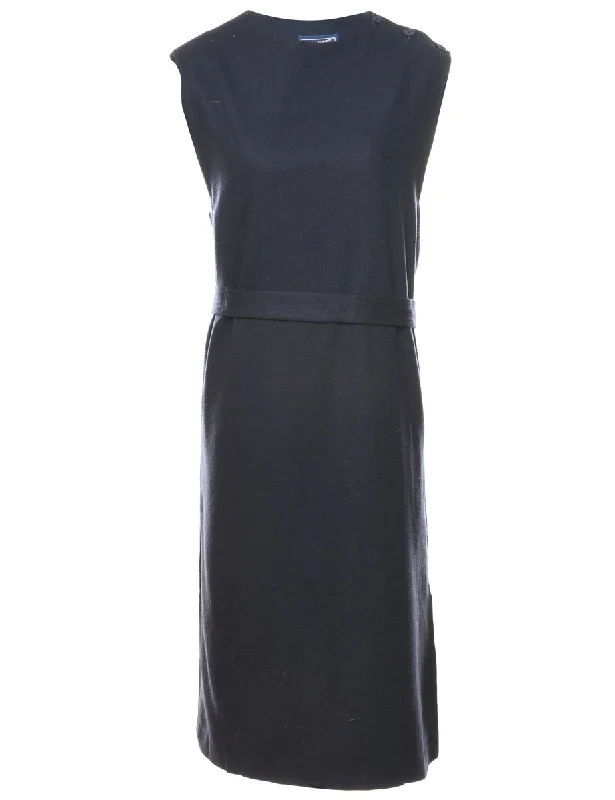 Navy Sleeveless Midi-Length Wool Dress - L