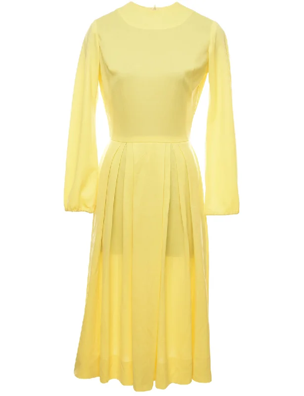 Pale Yellow 1970s Vintage Dress - M