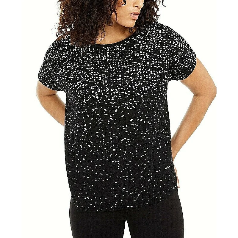 Alfani Women's Printed Short-Sleeve Sweater Top Black Size Extra Large