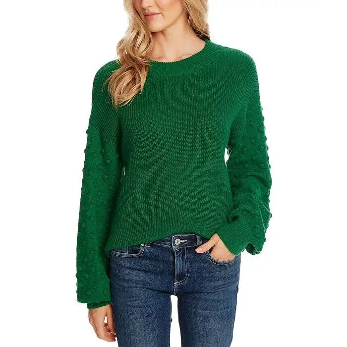 Cece Women's Puff Sleeve Bobble Ribbed Sweater Green Size Medium