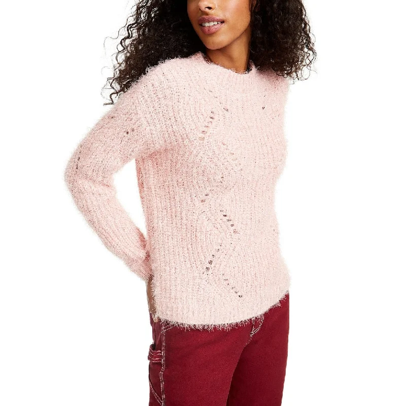 Freshman Juniors' Pointelle Chenille Sweater Pink Size X-Small