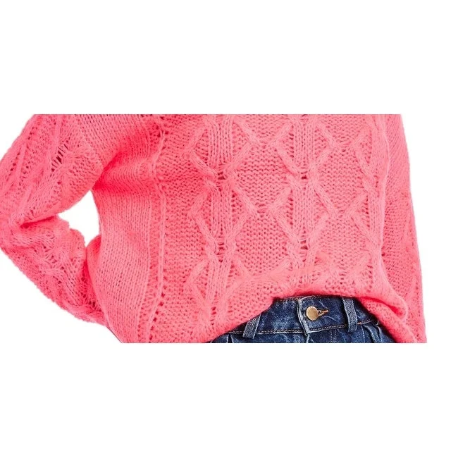 Hooked Up By Iot Junior's Cable Knit Sweater Bright Pink Size Large