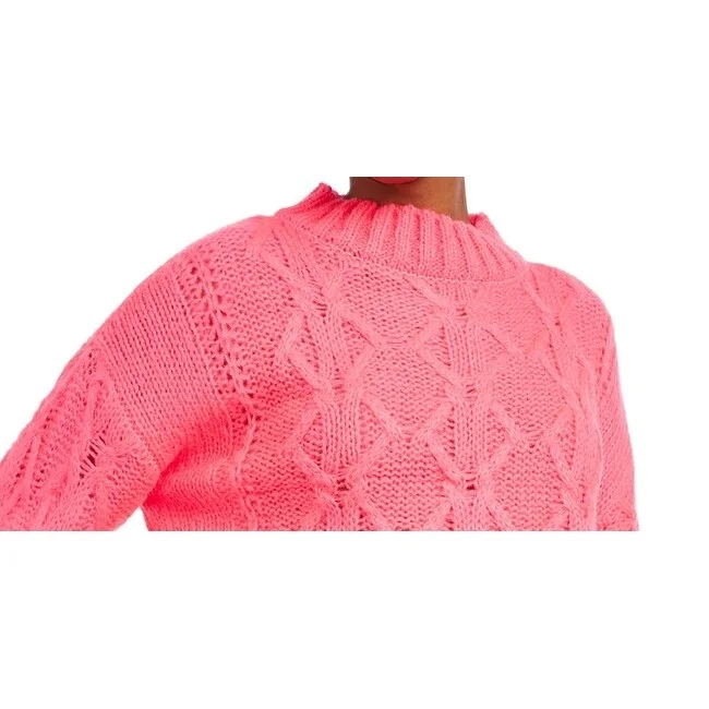 Hooked Up By Iot Junior's Cable Knit Sweater Bright Pink Size Medium