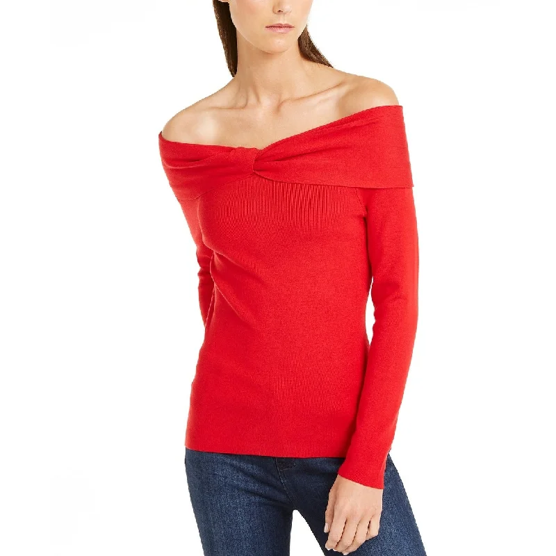 INC International Concepts Twist Off-The-Shoulder Sweater Dark Red Size X-Large