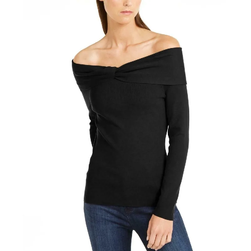 INC International Concepts Women's Twist Off-The-Shoulder Sweater Black Size Medium