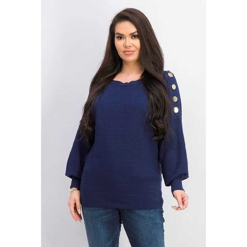 JM Women's Collection Button-Sleeve Sweater Dark Blue Size Extra Large