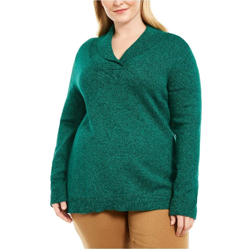 Karen Scott Women's Cotton Marled Shawl-Collar Sweater Green Size Large