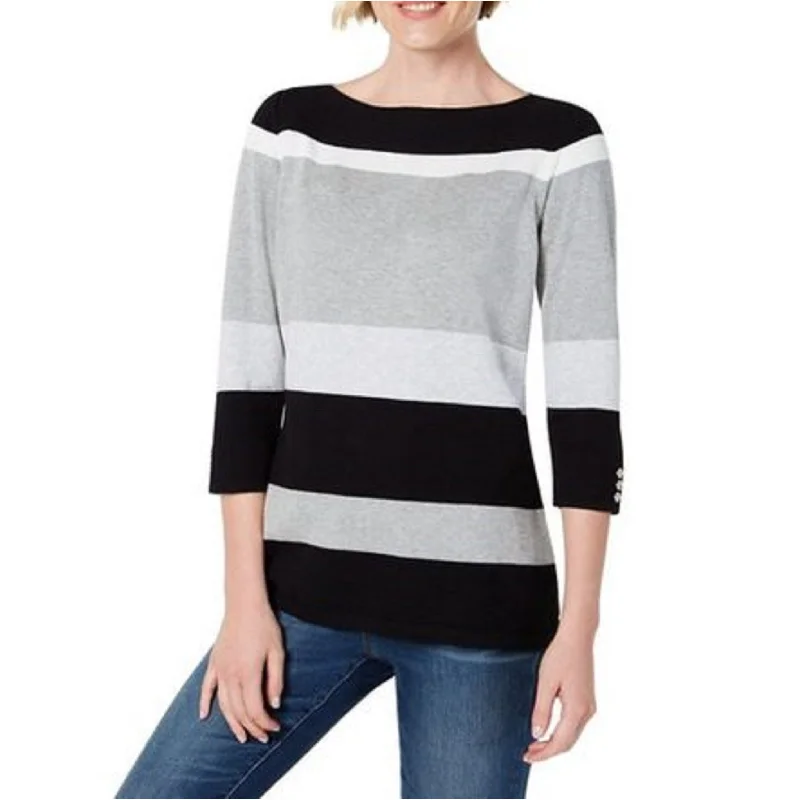 Karen Scott Women's Striped Boatneck Sweater Black Size Extra Large - X-Large